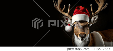 Reindeer Dressed as Santa Claus on a Black Background - Generative Ai 113512853