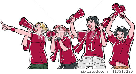 人們用擴音器歡呼 人們用擴音器歡呼 113513289