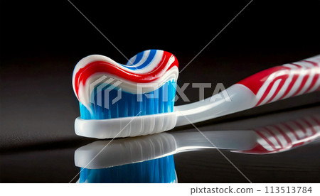 Toothbrush with Toothpaste on Black Background - Generative Ai Toothbrush with Toothpaste on Black Background - Generative Ai 113513784