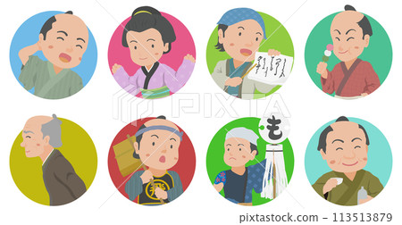 Edo period townspeople illustration set Edo period townspeople illustration set 113513879