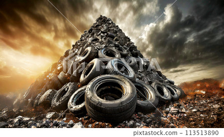 Large Heap of Waste Rubber Tires in a Landfill - Generative Ai 113513890