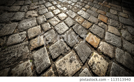 Porphyry Old Roman Stone Pavement Called Sanpietrini or Sampietrini - Generative Ai 113513940