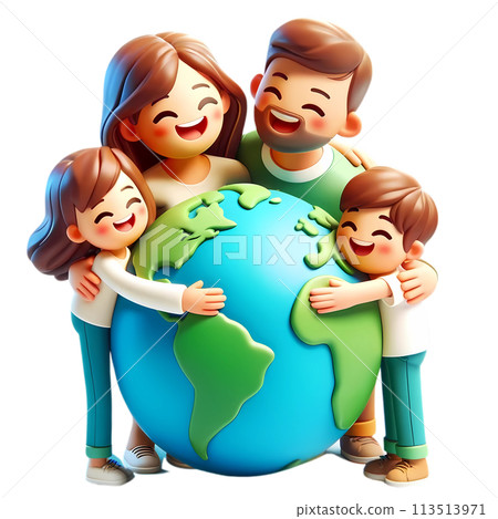 Earth day concept with people hugging the earth in 3D cartoon for environment and climate change awareness  113513971
