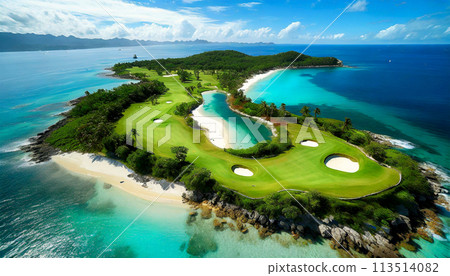 Aerial View of a Beautiful Golf Course on the Sea Coast - Generative Ai Aerial View of a Beautiful Golf Course on the Sea Coast - Generative Ai 113514082