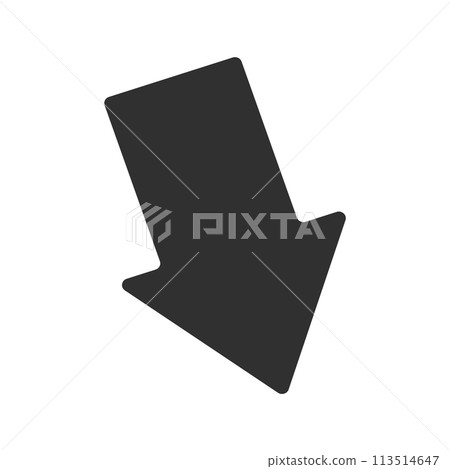 一個簡單的黑色箭頭對角線向下，帶有白色邊框-向下、向下、降價的圖像材料 113514647