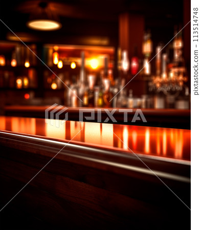Empty wooden bar counter with copy space, AI generated 113514748