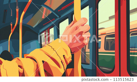 Illustration of a person holding on to a train Illustration of a person holding on to a train 113515623