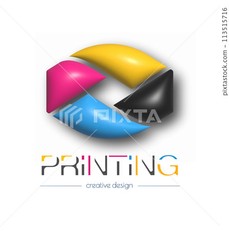 Abstract 3d digital or photo printing logo. Vector template of a brand, logo, sticker or sticker. The idea of creative design and thematic design 113515716