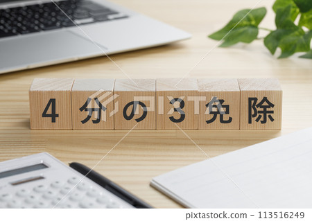 一塊標有“3/4 豁免”的積木塊。 113516249