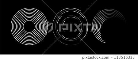 Speed lines in circle form. Radial speed Lines in Circle Form. Black thick halftone dotted speed lines. Technology round Logo. Vector 113516333
