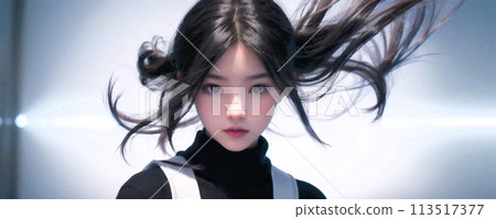 逆光頭髮隨風飄揚的女孩 113517377