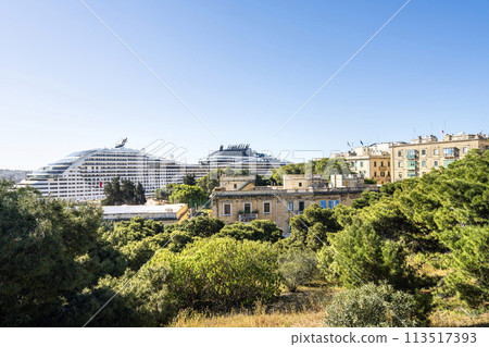 a large cruise ship glimpsed in Valletta, Malta 113517393