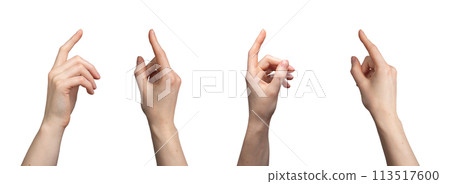 Fingers clicking, touching, pointing gestures, signs set isolated on white background 113517600