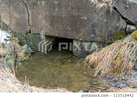 Water flows from the fields into brook in spring, snow melts . Water flows from the fields into brook in spring, snow melts . 113518442