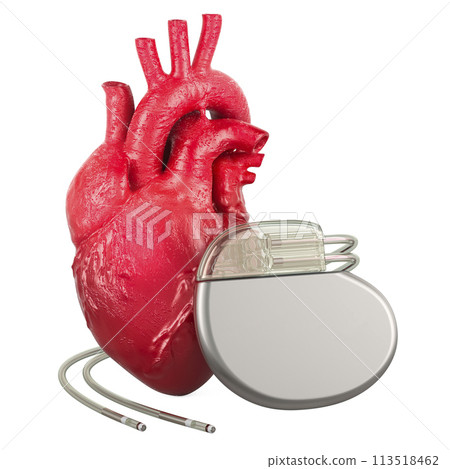 Human heart with Implantable Cardiac Device, 3D rendering 113518462