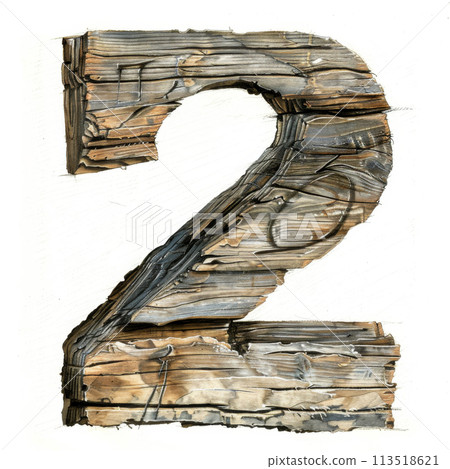A weathered wooden Number 2 isolated on a white background. A weathered wooden Number 2 isolated on a white background. 113518621