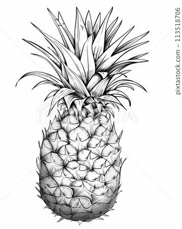 Sketch of Pineapple coloring page illustration with white space around. Sketch of Pineapple coloring page illustration with white space around. 113518706