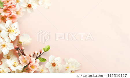 delicate petals unfurling against a colorful backdrop. 113519127