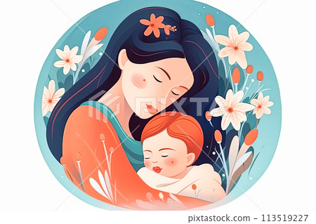 A woman is holding a baby in her arms 113519227