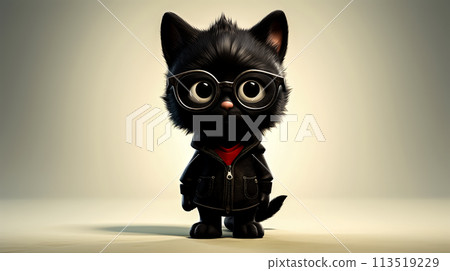 A cartoon cat wearing a leather jacket 113519229