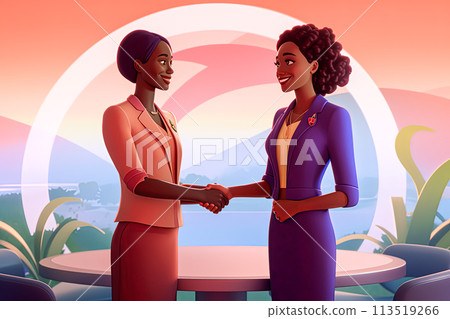 Two women shaking hands in business suits. 113519266