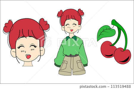 A girl with red hair, cherry, drawing of a girl 113519488