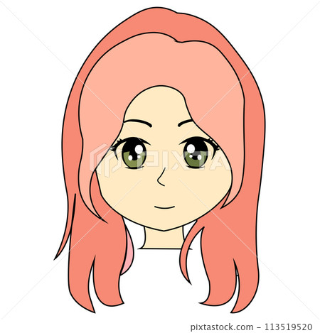 girl with pink hair, peach, drawing of a girl 113519520