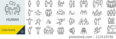 Vector businessman line drawing icon set 113519746