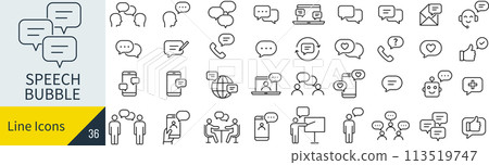Vector speech bubble line icon set 113519747