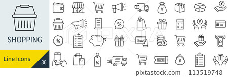 Vector shopping line icon set Vector shopping line icon set 113519748