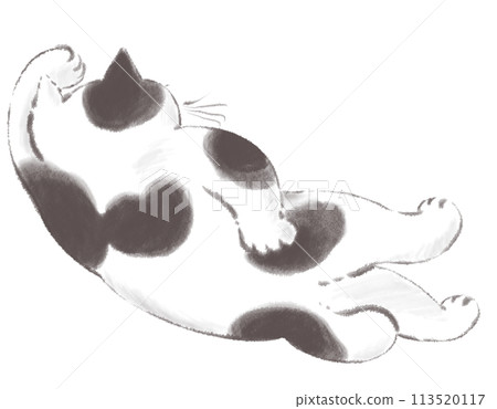Illustration of a purring tabby cat in ink painting style Illustration of a purring tabby cat in ink painting style 113520117