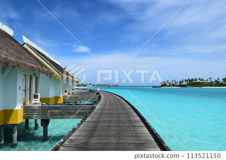 Overwater bungalows and sea path Overwater bungalows and sea path 113521150