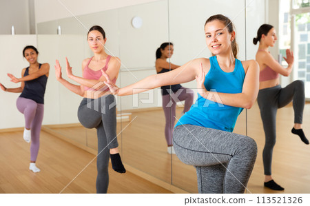 Group of smiling women training sport dance 113521326