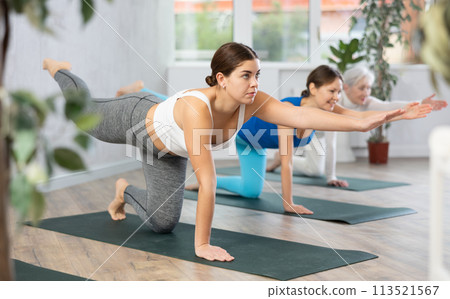 Young woman doing fitness in fitness studio Young woman doing fitness in fitness studio 113521567
