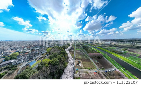 Aerial view of Saitama Prefecture's Minuma rice fields in spring, ultra-wide-angle shot Aerial view of Saitama Prefecture's Minuma rice fields in spring, ultra-wide-angle shot 113522107