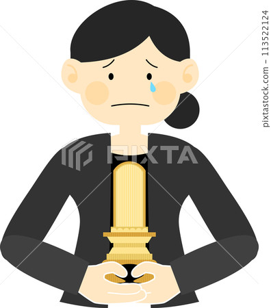 Illustration of a woman holding a white memorial tablet 113522124