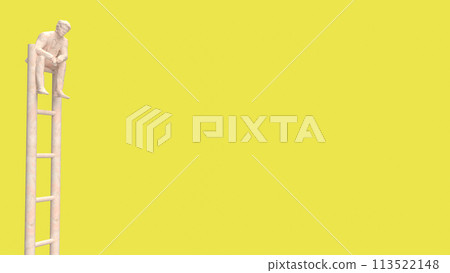 The Business man sit on stair  3d rendering 113522148