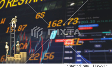 The Business man sit on stair  3d rendering 113522150