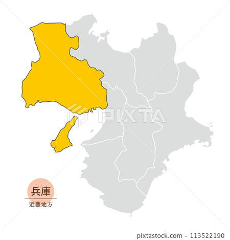 兵庫縣、近畿地區兵庫縣的地圖和圖標 兵庫縣、近畿地區兵庫縣的地圖和圖標 113522190