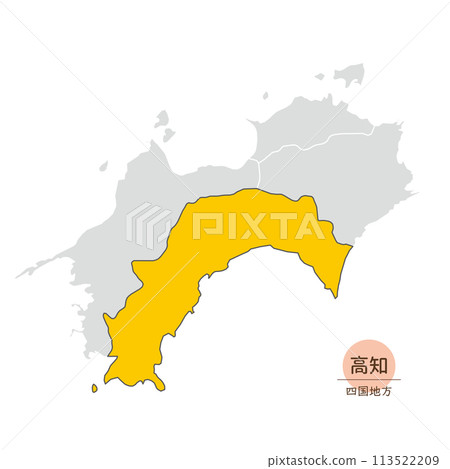 Kochi prefecture, map of Kochi prefecture in Shikoku region, icon Kochi prefecture, map of Kochi prefecture in Shikoku region, icon 113522209