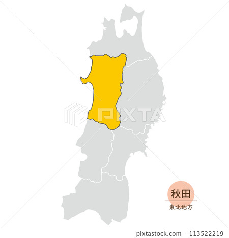 Akita prefecture, map of Akita prefecture in the Tohoku region, icon 113522219