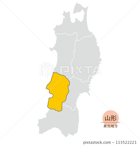 Yamagata prefecture, map of Yamagata prefecture in the Tohoku region, icon 113522221