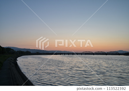 on the riverbed in the morning on the riverbed in the morning 113522392