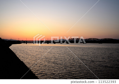 on the riverbed in the morning on the riverbed in the morning 113522393