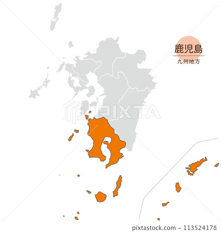 Kagoshima Prefecture, map of Kagoshima Prefecture in the Kyushu region, including remote islands 113524178