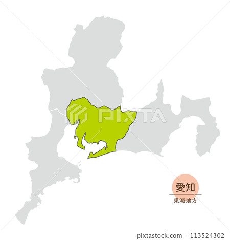 Aichi prefecture, map of Aichi prefecture in the Tokai region, icon Aichi prefecture, map of Aichi prefecture in the Tokai region, icon 113524302