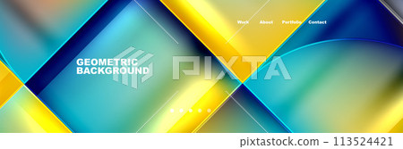 a blue and yellow geometric background with squares and circles 113524421