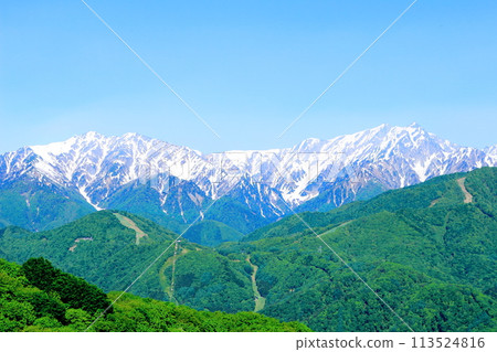 春天的青木湖和北阿爾卑斯山 美麗的北阿爾卑斯山 113524816
