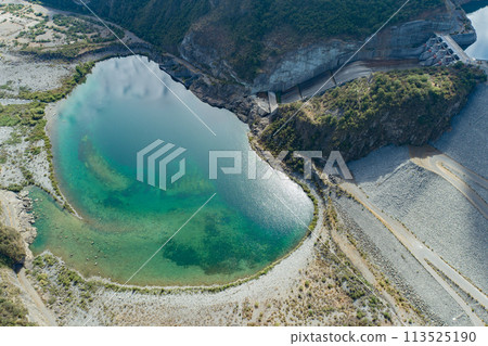 Aerial view Machacura Dam in Region Maule, Chile 113525190