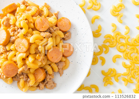 macaroni sausage and minced pork macaroni sausage and minced pork 113526832